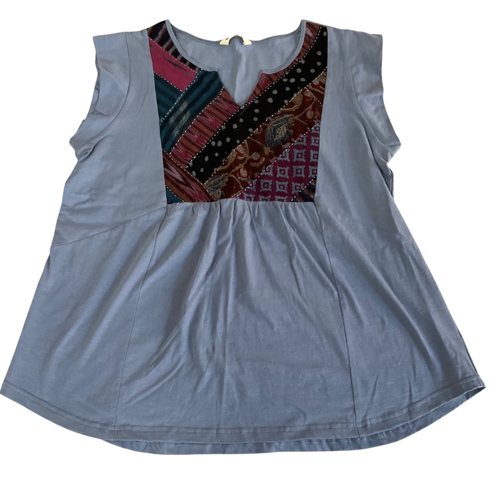 Marketplace‎ Handwork of India Top Womens Large Blue Patchwork Kantha Cotton